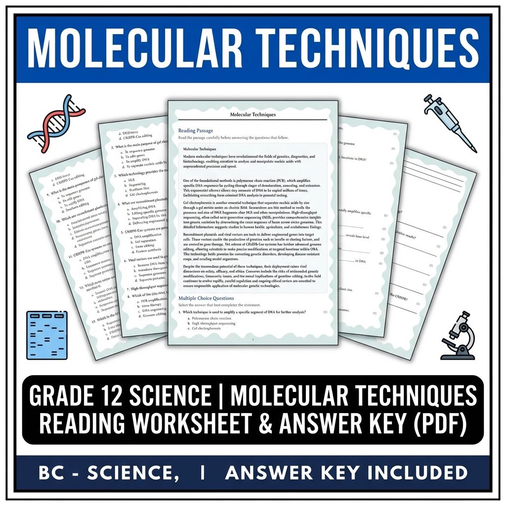 Grade 12 Science | Molecular Techniques Reading Worksheet & Answer Key (PDF)