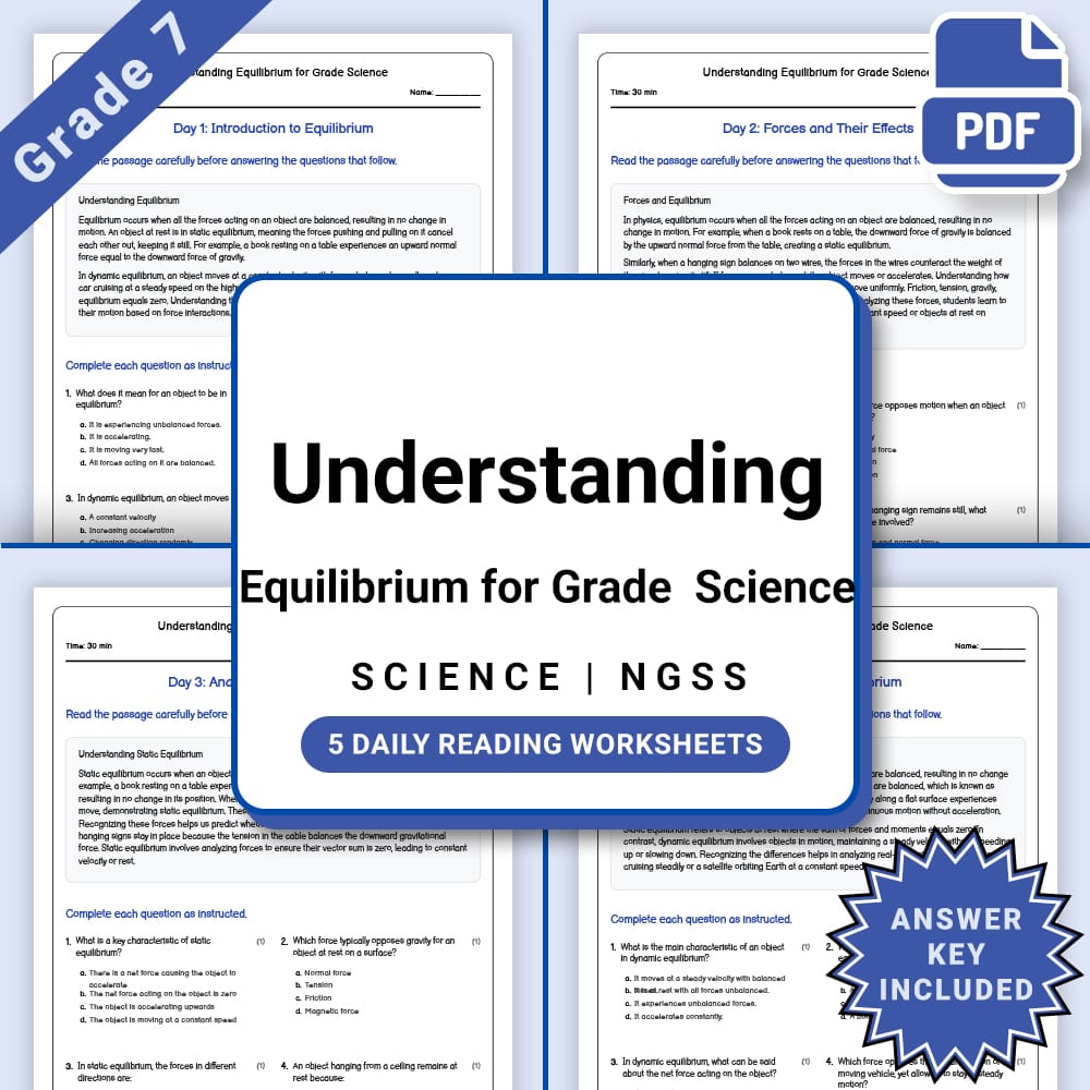 Grade 7 Science daily reading worksheet worksheet — Grade 7 Science – Understanding Equilibrium Worksheet(PDF + Answer Key…