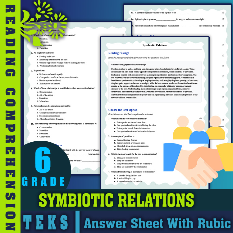 Grade 6 Science reading worksheets worksheet — 6th Grade Science | Symbiotic Relations Reading Worksheet (PDF & Answer Key…