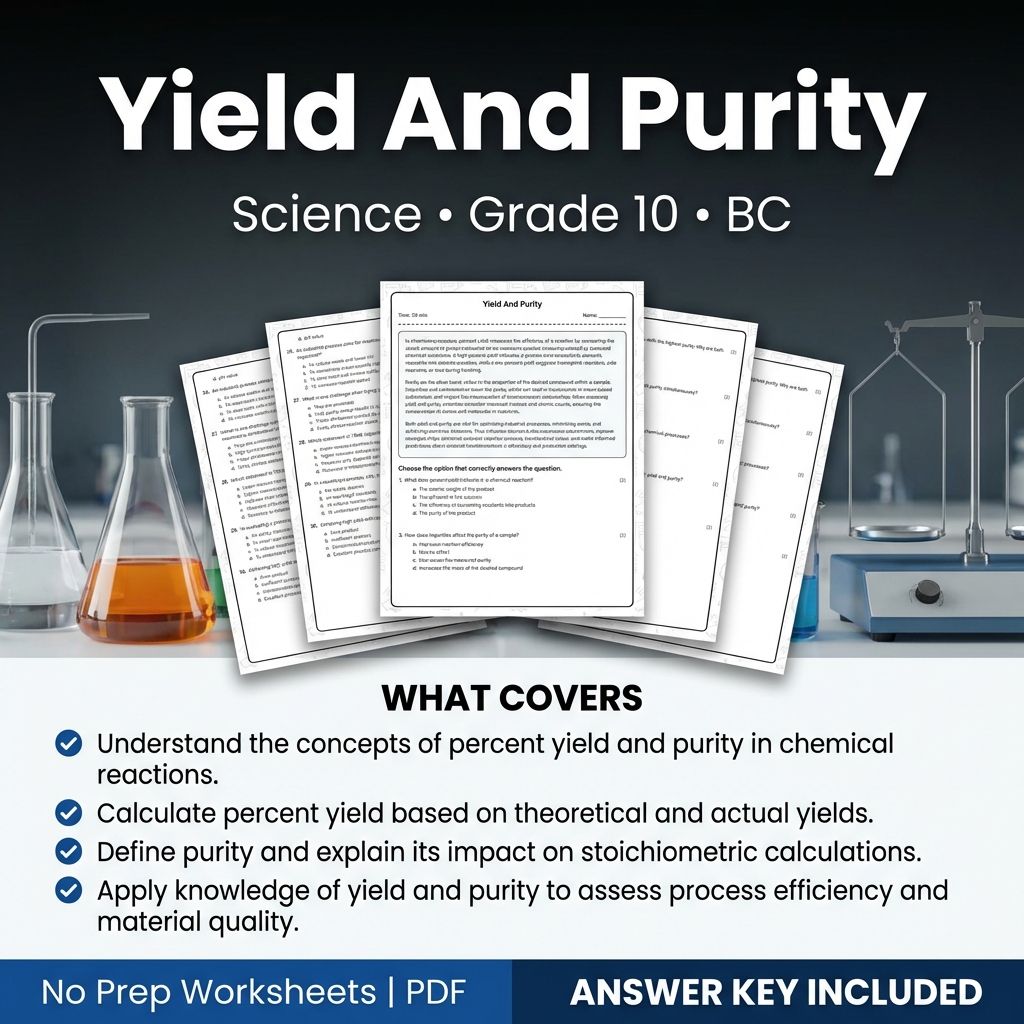 Grade 10 Science Worksheet | Yield and Purity – Printable PDF with Answer Key
