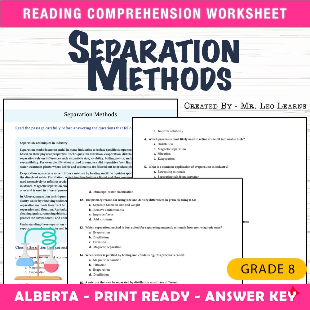 Grade 8 Science worksheet mcq paper worksheet — Grade 8 Science — Worksheet MCQ Paper for Mastering Separation Methods — p…