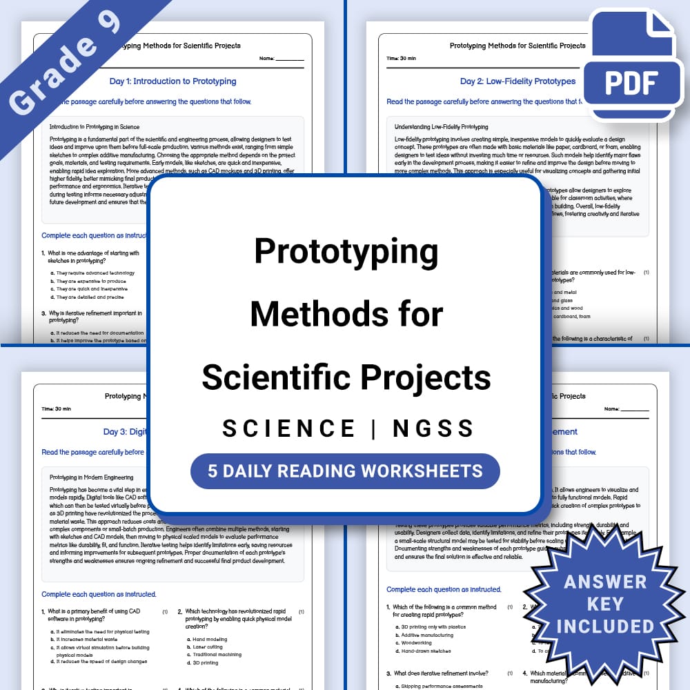 Grade 9 Science daily reading worksheet worksheet — Grade 9 Science – Prototyping Methods Worksheet(PDF + Answer Key) — pa…