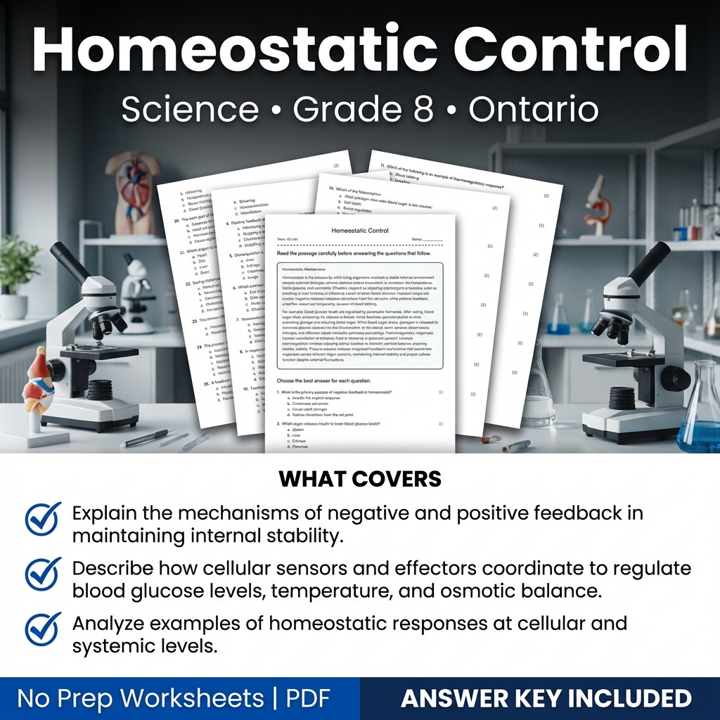 Homeostatic Control Worksheet | Grade 8 Science | Ontario Framework