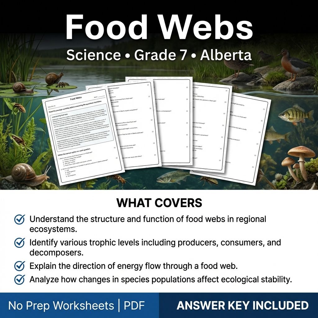 Food Webs Worksheet for Grade 7 Science | Alberta Standards Practice