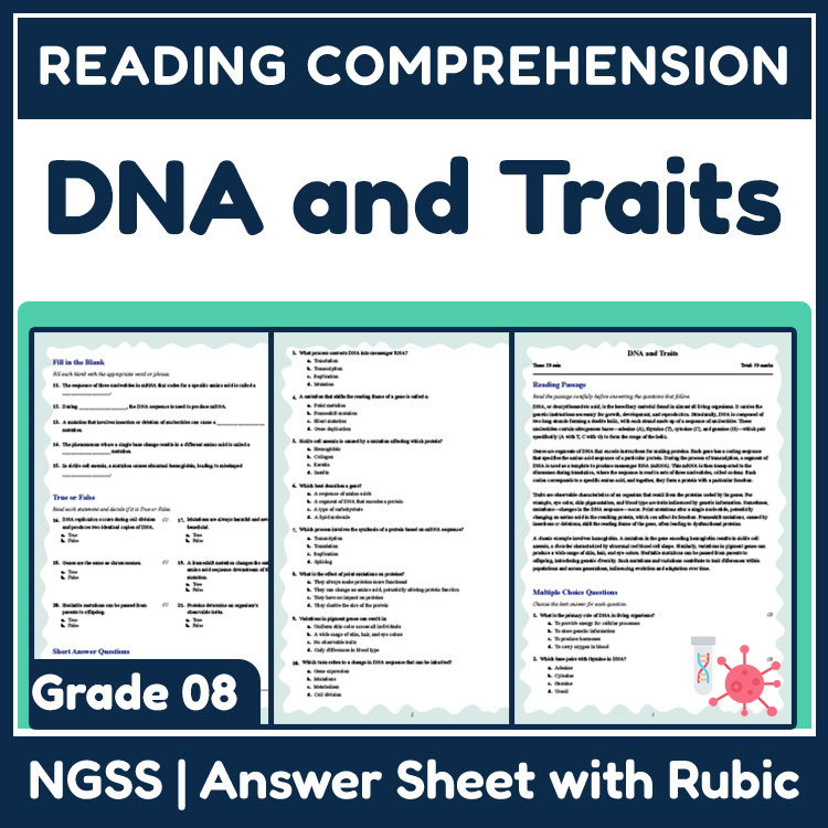 Grade 8 Science reading worksheets worksheet — Grade 8 Science | DNA and Traits Reading Worksheet (NGSS Aligned + Answer K…