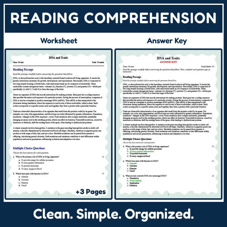 Grade 8 Science reading worksheets worksheet — Grade 8 Science | DNA and Traits Reading Worksheet (NGSS Aligned + Answer K…
