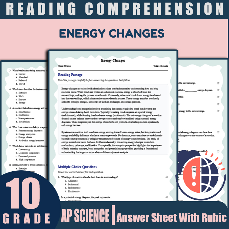 Grade 10 Science reading worksheets worksheet — Grade 10 Science | Energy Changes Reading Worksheet (PDF + Answer Key) — p…