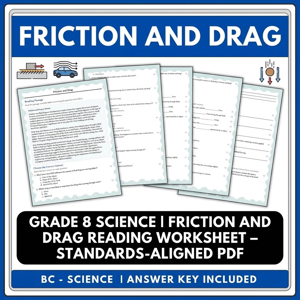 Grade 8 Science | Friction and Drag Reading Worksheet – Standards-Aligned PDF