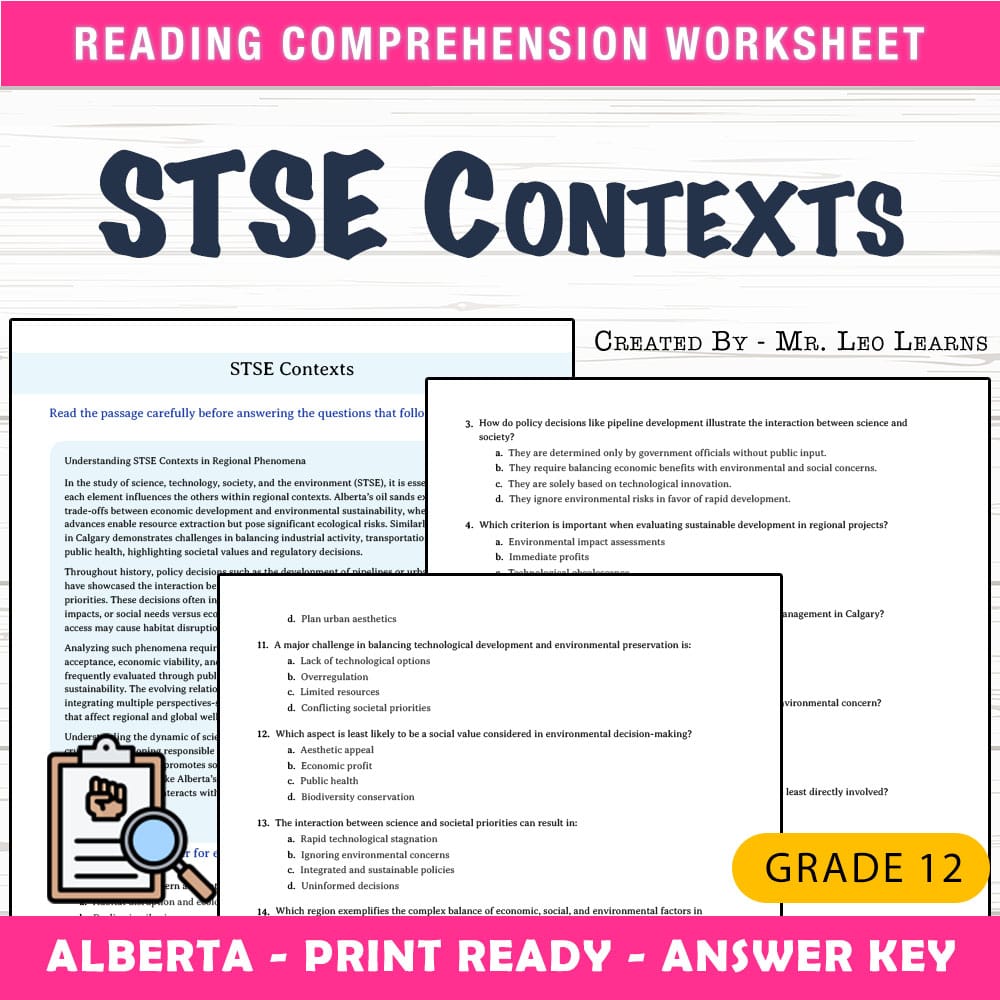 Grade 12 Science worksheet mcq paper worksheet — Grade 12 Science — Worksheet MCQ Paper for Mastering STSE Contexts — page 1