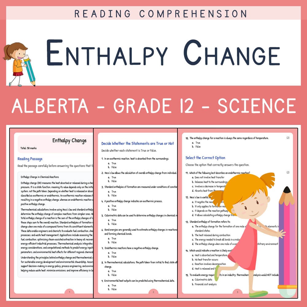 Grade 12 Science worksheet elena worksheet — Grade 12 Science | Enthalpy Change Worksheet | Alberta Standards — page 1