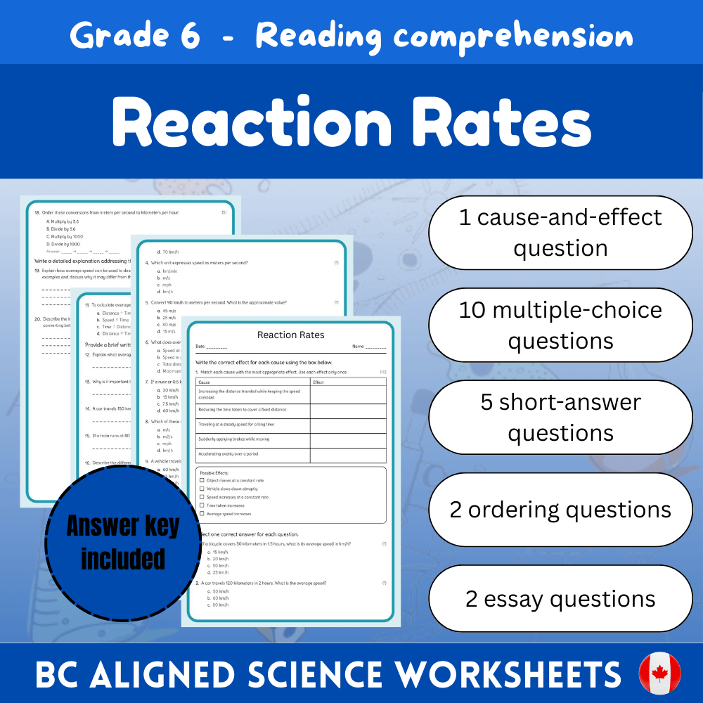 Grade 6 Science | Reaction Rates Worksheet + Answer Key (PDF) – BC Standards