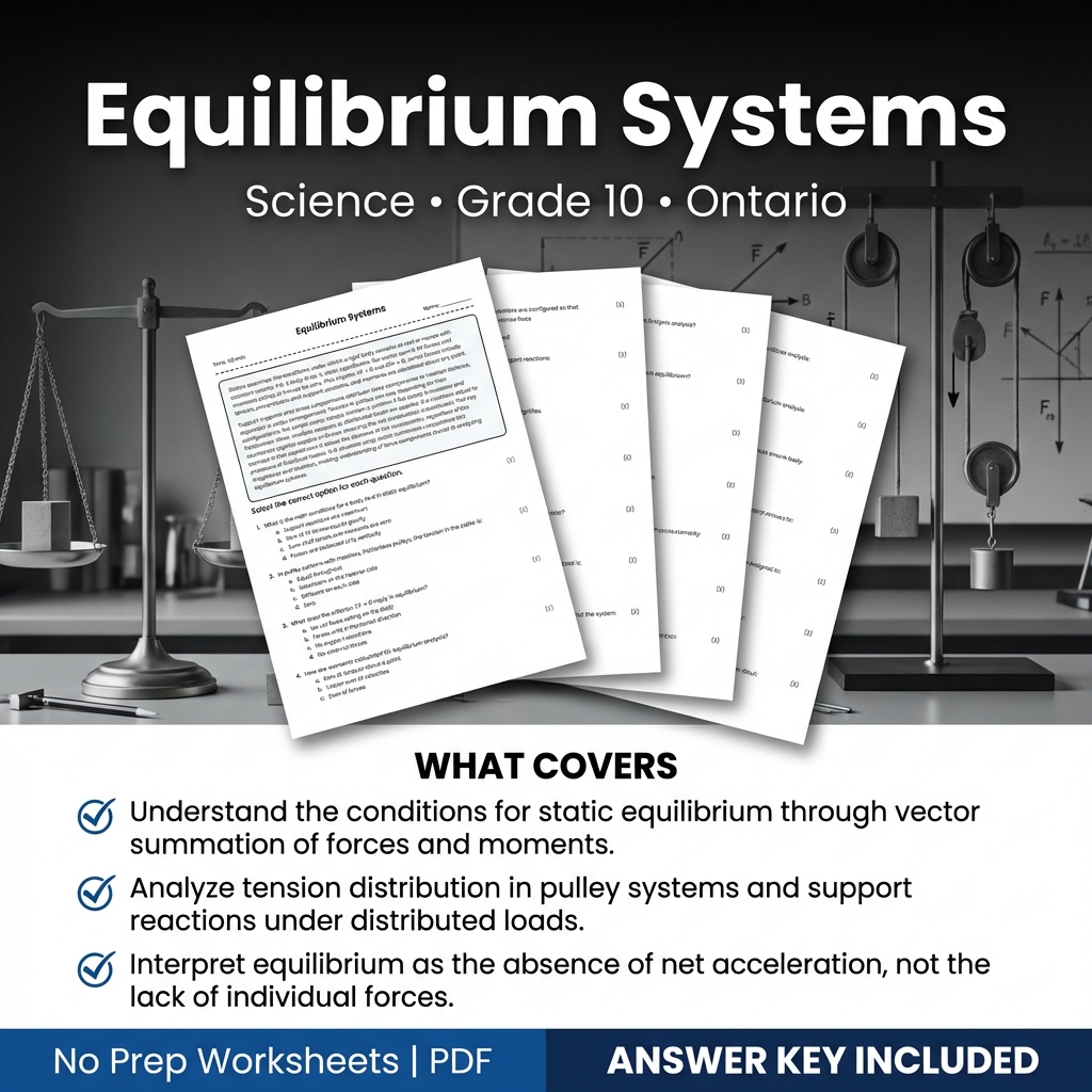 Equilibrium Systems Grade 10 Science Worksheet | Ontario Standards