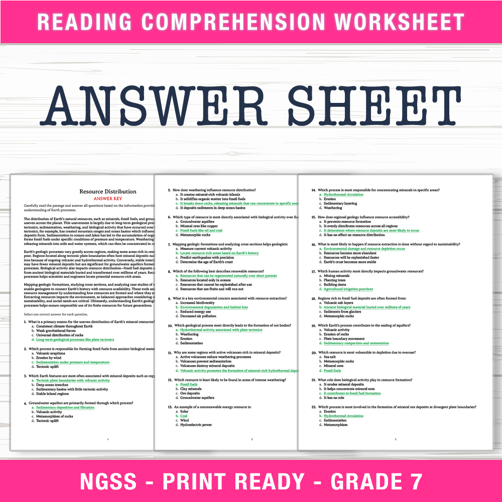 Grade 7 Science worksheet worksheet — Grade 7 Science | Resource Distribution Worksheet (PDF + Answer Key) — page 2
