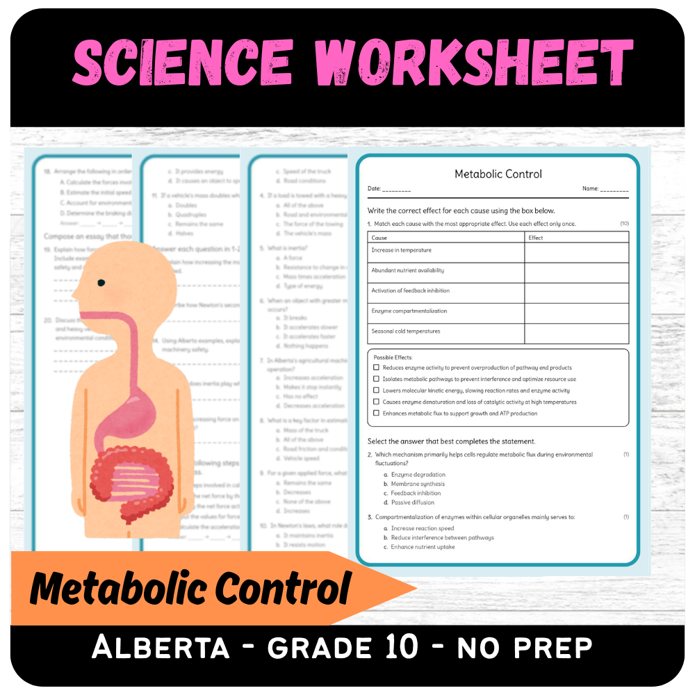 Grade 10 Science – Metabolic Control Worksheet (PDF) for Alberta Standards