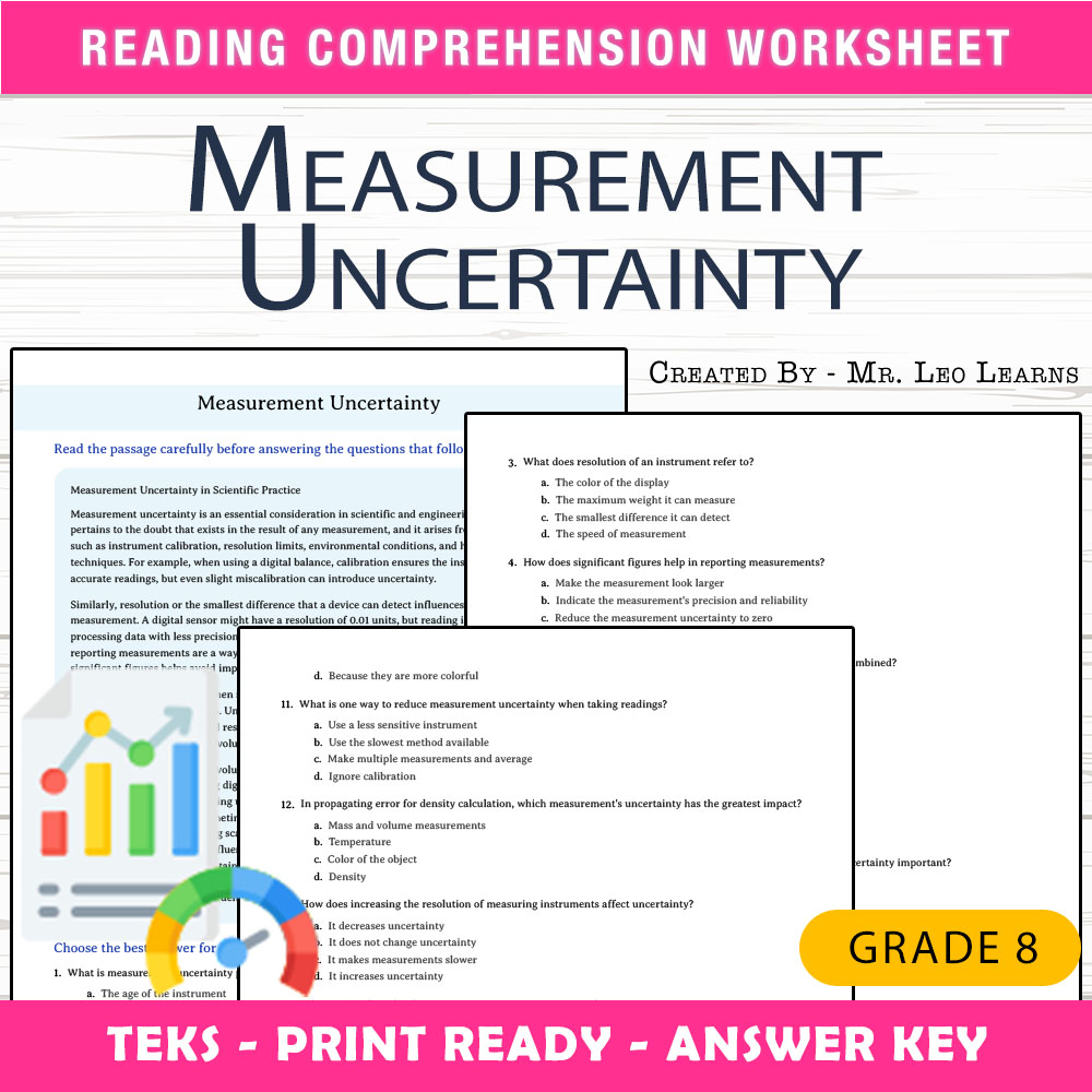Grade 8 Science worksheet worksheet — Grade 8 Science – Measurement Uncertainty Worksheet for Mastery — page 1