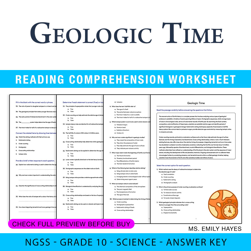 Grade 10 Science — worksheet — 10th Grade Science | Geologic Time Worksheet (PDF+ Answer Key) — page 1