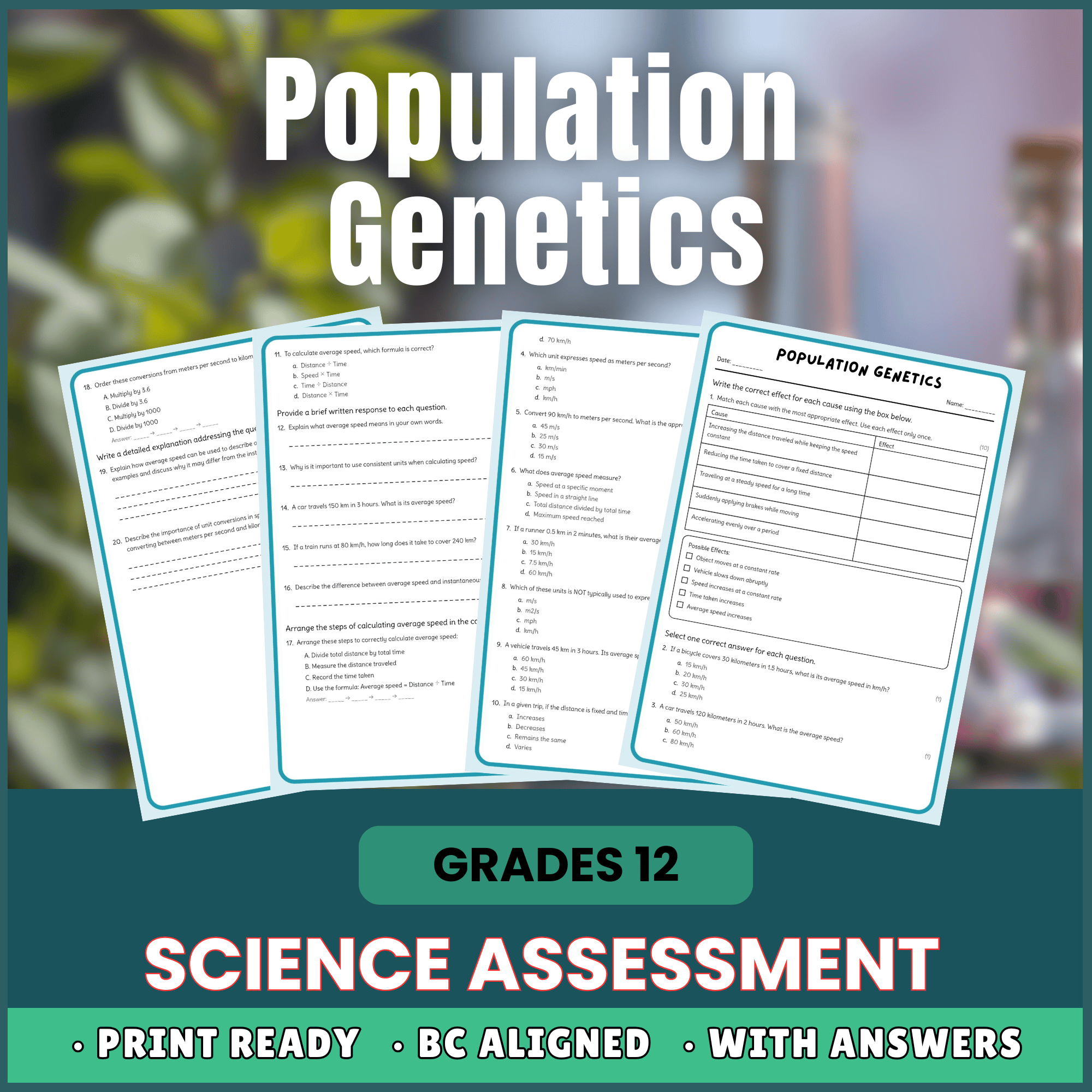 Grade 12 Science – Population Genetics Worksheet + Answer Key | BC Standards