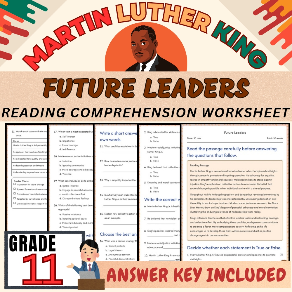Grade 11 Social Studies Martin Luther King Jr. Holiday Worksheet |PDF+Answer Key
