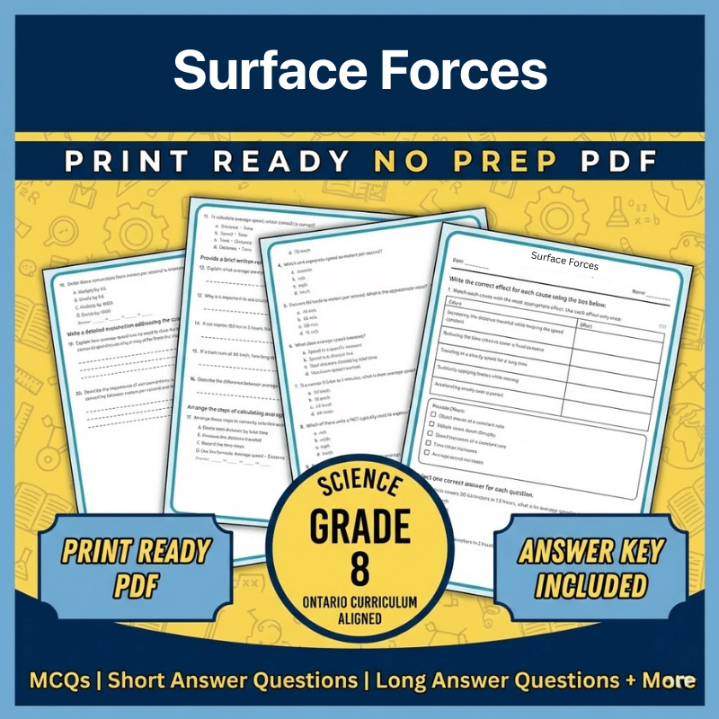 Grade 8 Science – Surface Forces Worksheet (Ontario | Science 1 PDF)