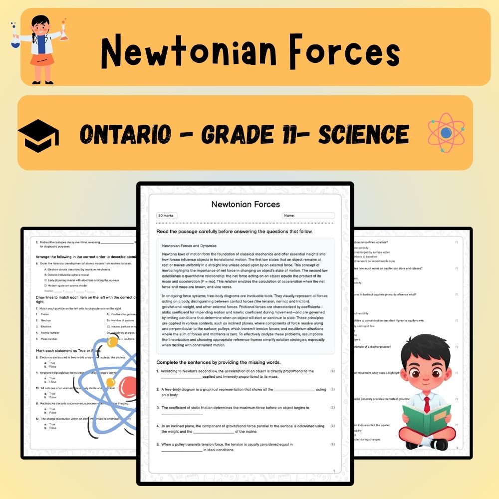 Grade 11 Science worksheet worksheet — Grade 11 Science – Newtonian Forces Worksheet (Answer Key) | Ontario Standards — pa…