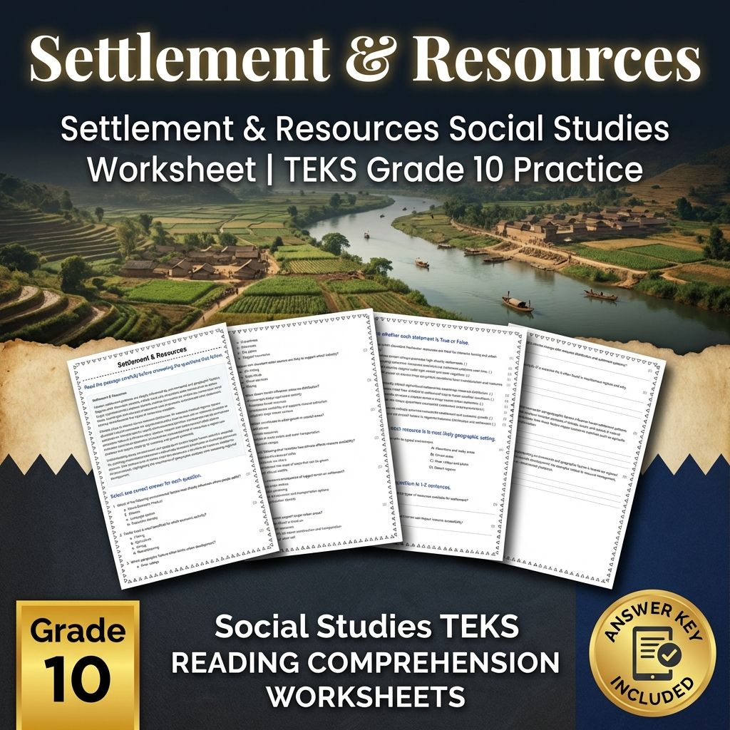 Settlement & Resources Social Studies Worksheet | TEKS Grade 10 Practice