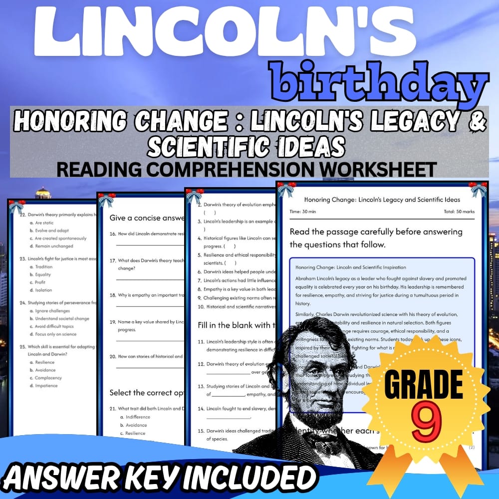 Grade 9 | Lincon's birthday for Mastering Lincoln's Legacy | PDF + Answer Key