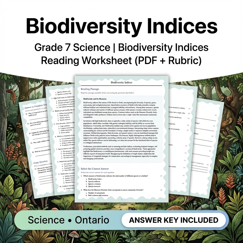 Grade 7 Science | Ecosystems, Biodiversity & Environmental Stewardship — included worksheet 12