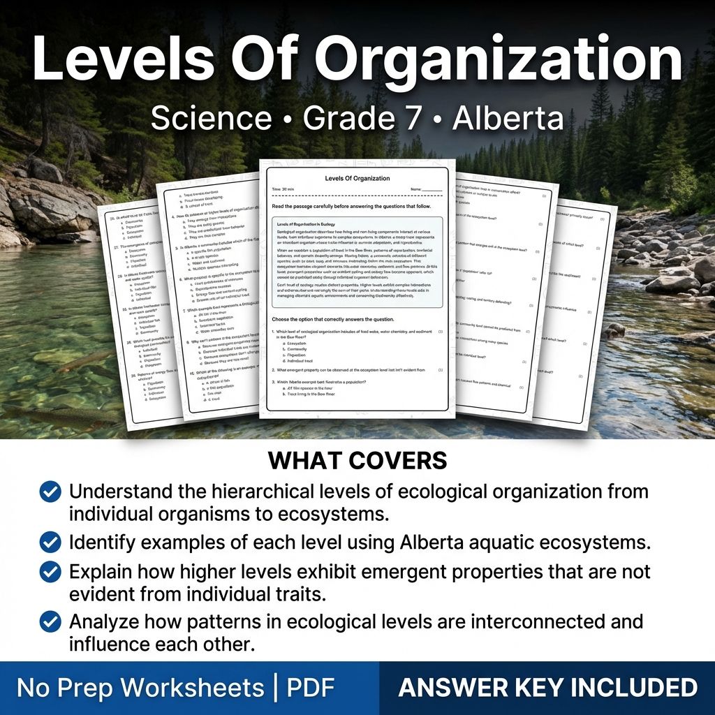 Levels Of Organization Grade 7 Science Worksheet | Alberta Standard