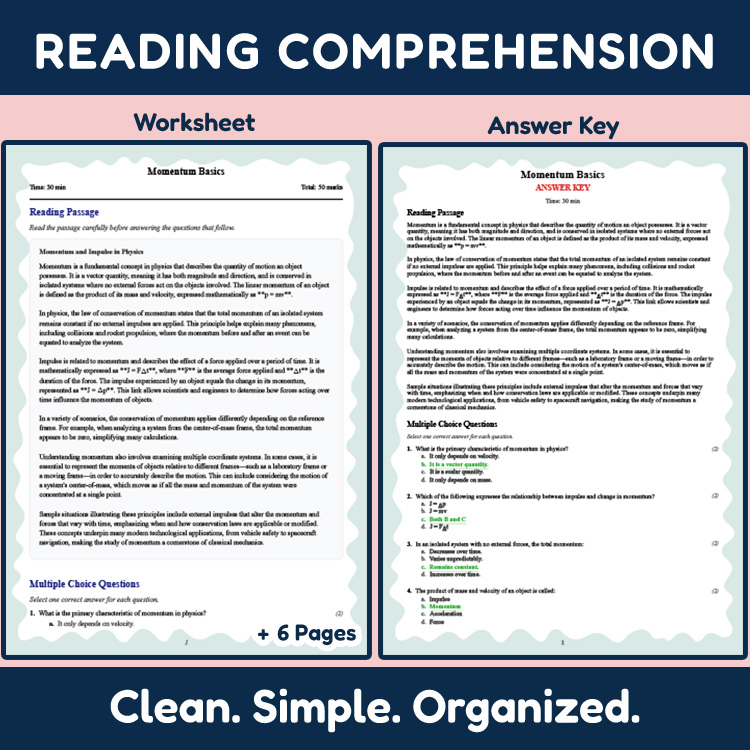 Grade 11 Science reading worksheets worksheet — 11th Grade Science | Momentum Basics Reading Worksheet & Answer Key PDF —…