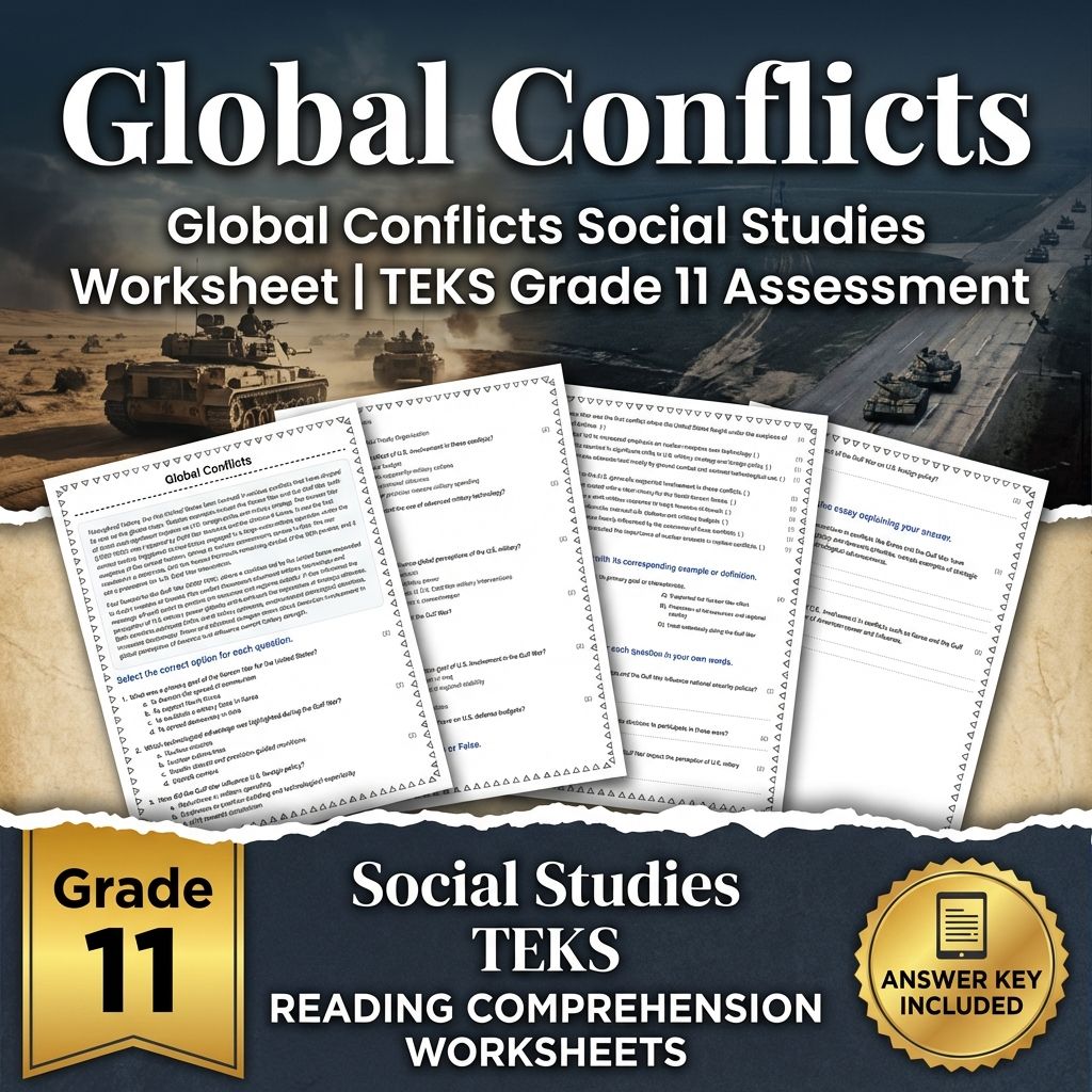 Global Conflicts Social Studies Worksheet | TEKS Grade 11 Assessment