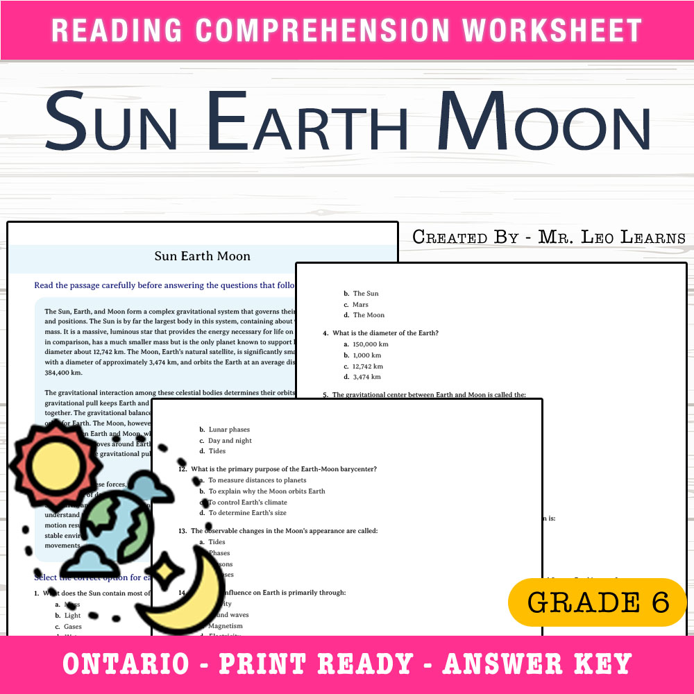 Grade 6 Science worksheet worksheet — Grade 6 Science — Sun, Earth, Moon Worksheet for Mastering Space Systems — page 1