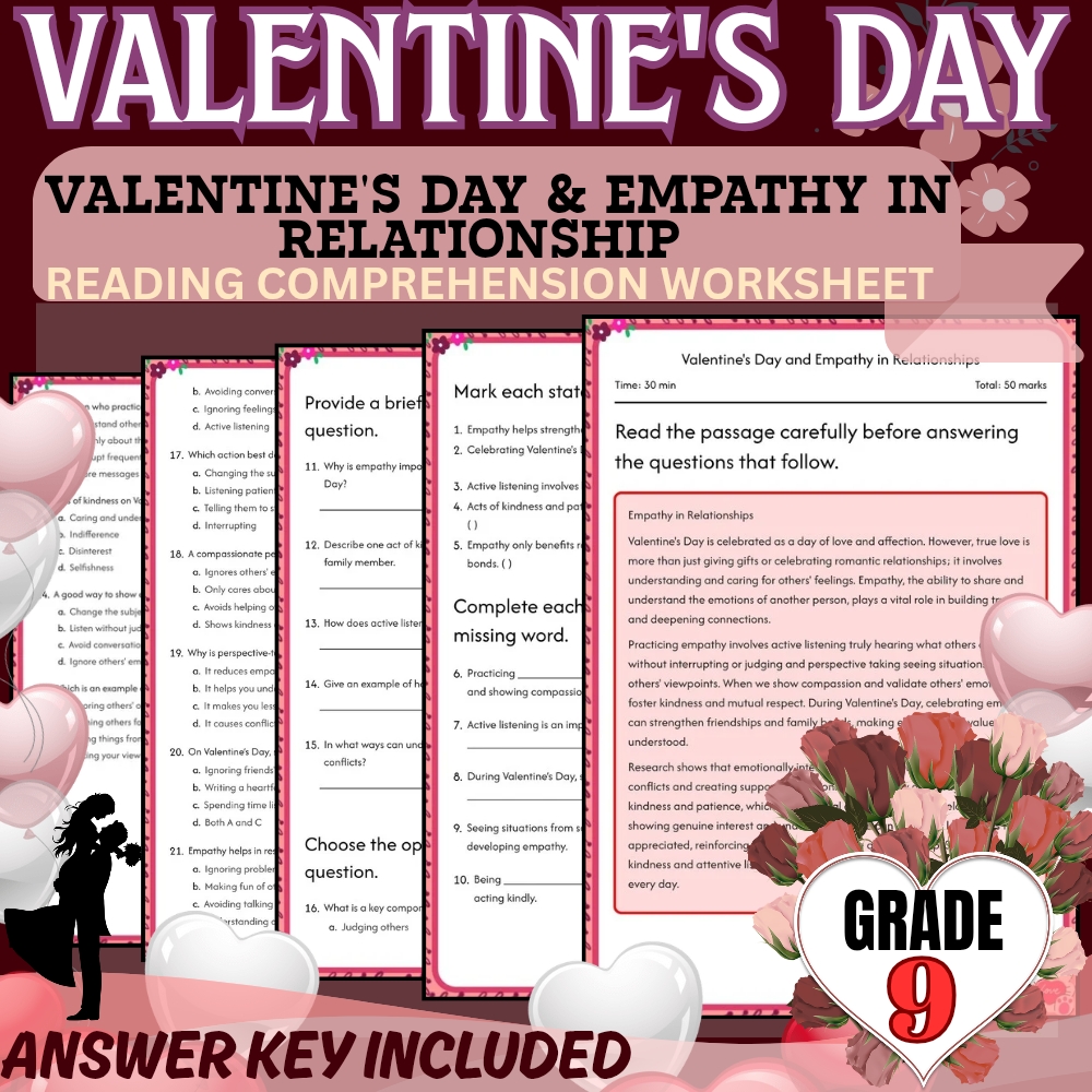 Grade 9 Holiday Unit | Valentine’s Day Worksheets  (Answer Keys Included) — included worksheet 5