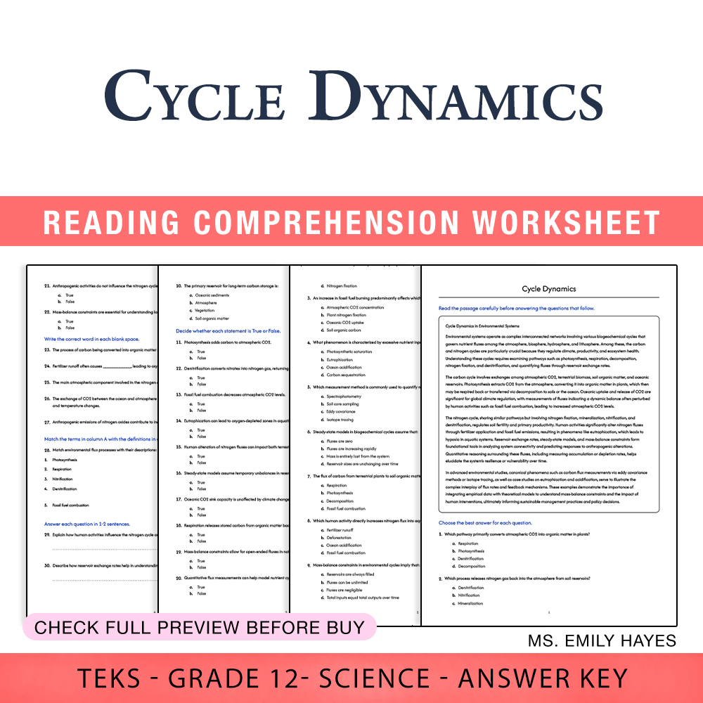 Grade 12 Science worksheet worksheet — 12th Grade Science | Cycle Dynamics Worksheet (PDF+ Answer Key) — page 1