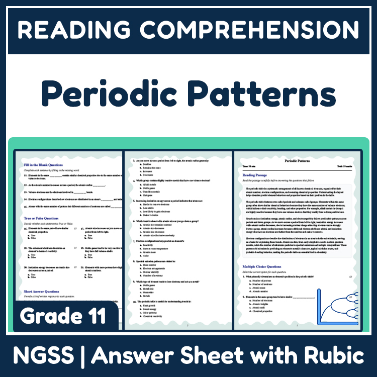Grade 11 Science reading worksheets worksheet — 11th Grade Science | Periodic Patterns Reading Worksheet (PDF + Answer Key…