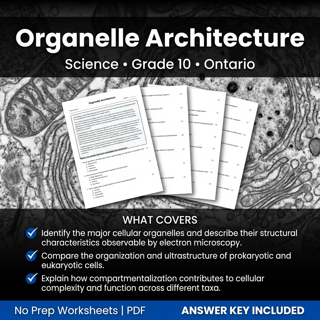 Organelle Architecture Worksheet | Science Assessment | Ontario Grade 10