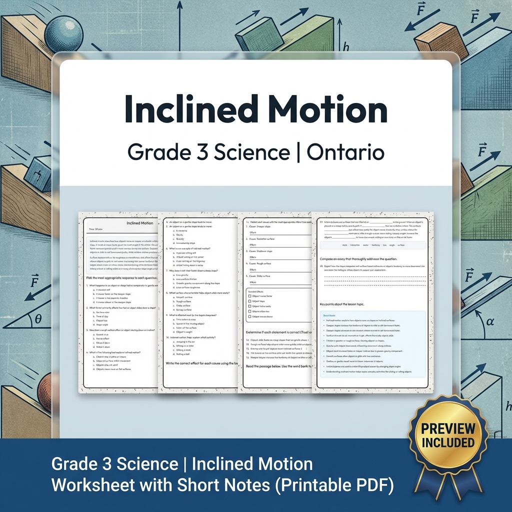 Grade 3 Science Lesson Group | Ontario Forces and Motion Worksheets Bundle — included worksheet 8