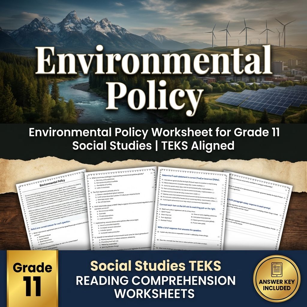 Environmental Policy Worksheet for Grade 11 Social Studies | TEKS Aligned