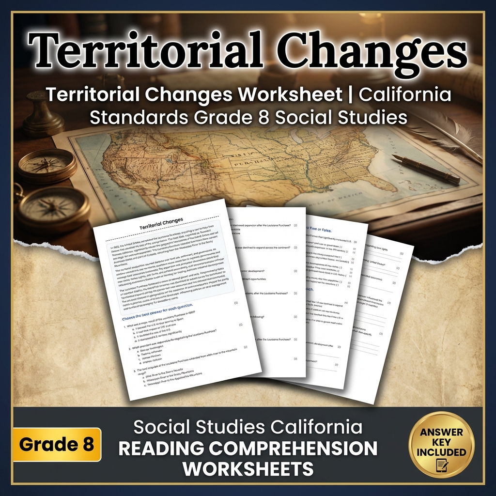 Territorial Changes Worksheet | California Standards Grade 8 Social Studies