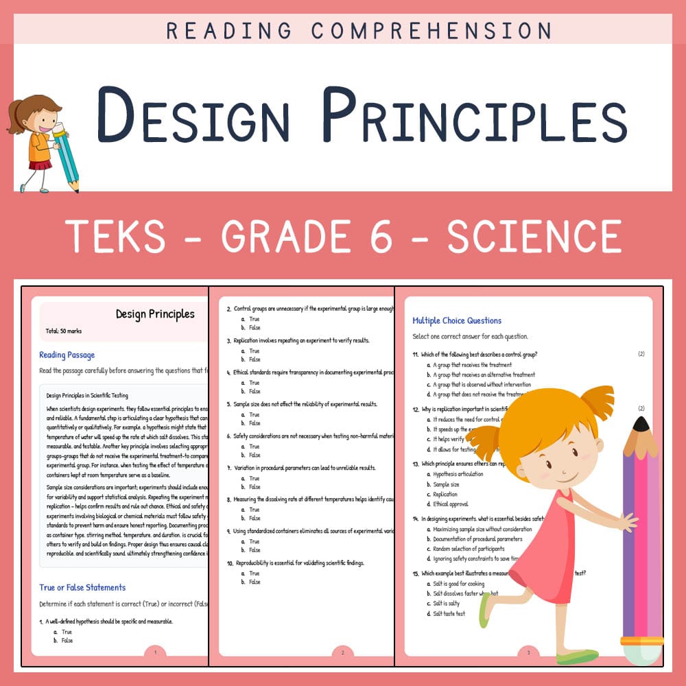 Grade 6 Science worksheet elena worksheet — Grade 6 Science | Design Principles Worksheet | TEKS Aligned — page 1