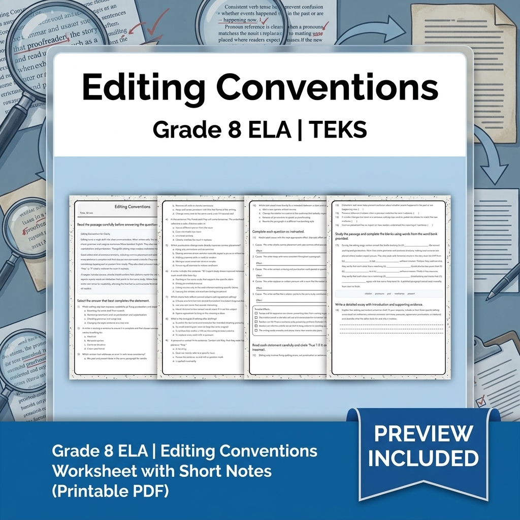 Grade 8 Evidence & Grammar ELA Full-Year Bundle TEKS — included worksheet 38