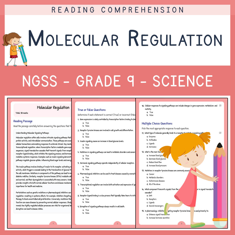 Grade 9 Science worksheet worksheet — Grade 9 Science | Molecular Regulation Worksheet (NGSS-Aligned + Answer Key) — page 1