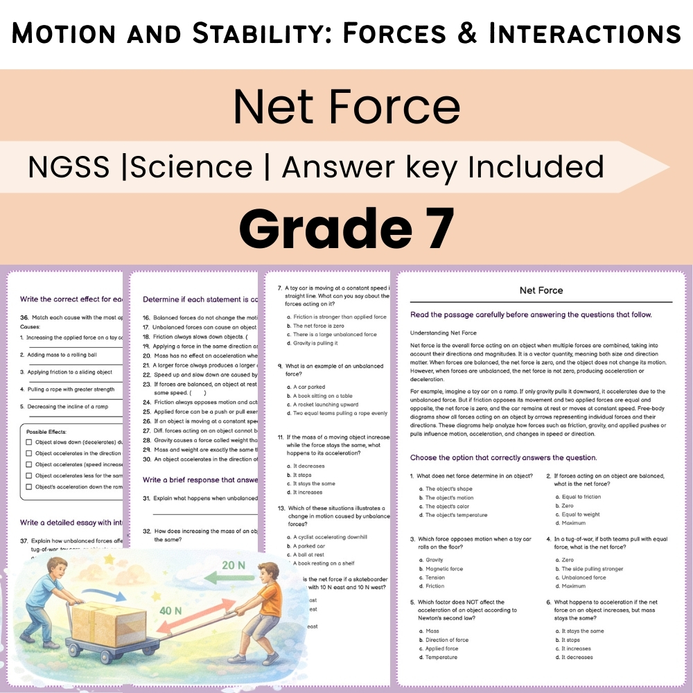 Grade 7 Science Lesson Bundle | Motion and Stability: Forces and Interactions — included worksheet 2