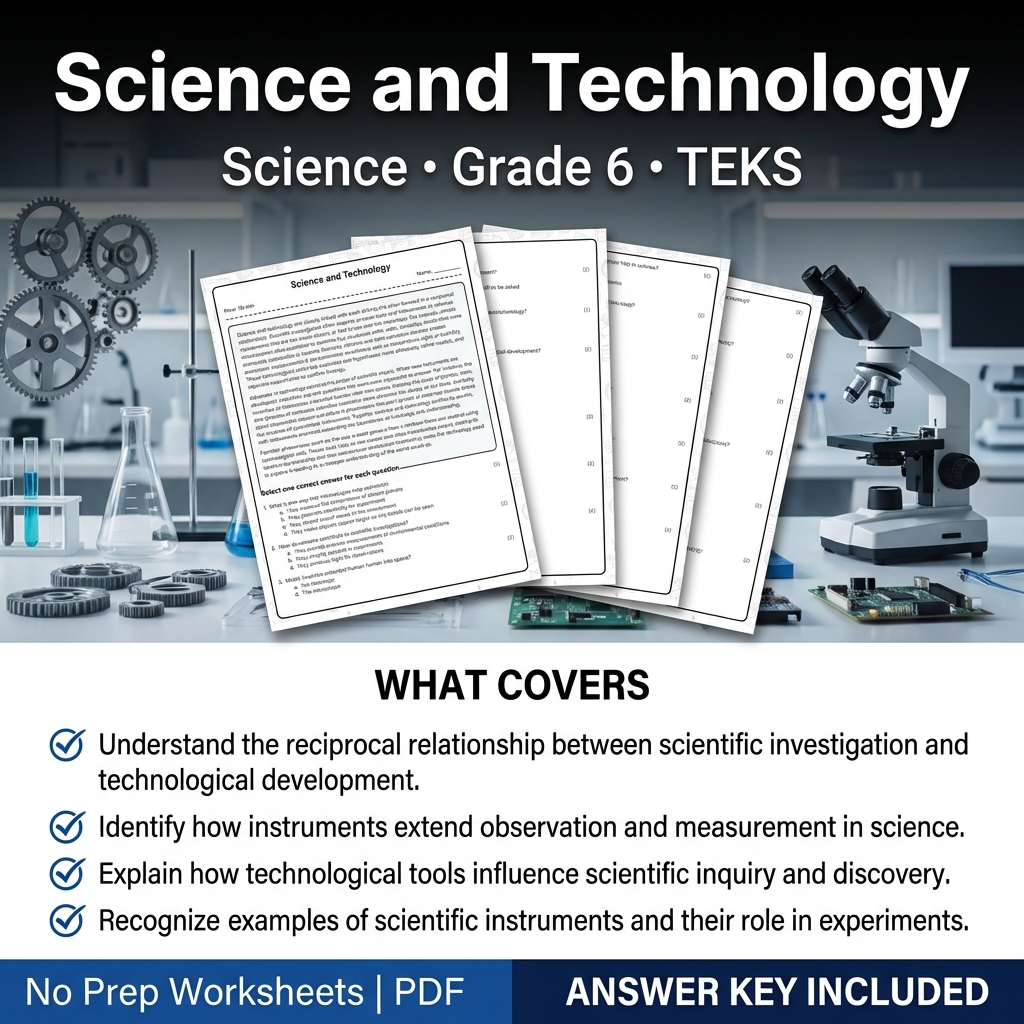 Grade 6 Science Worksheet on Science and Technology | TEKS-Aligned Assessment