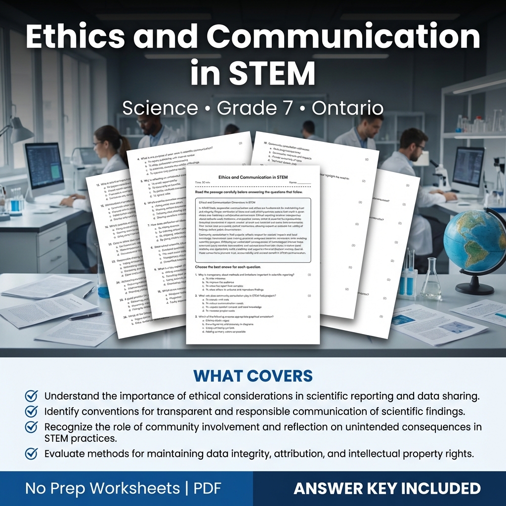 Grade 7 Science Worksheet on Ethics and Communication in STEM | Ontario