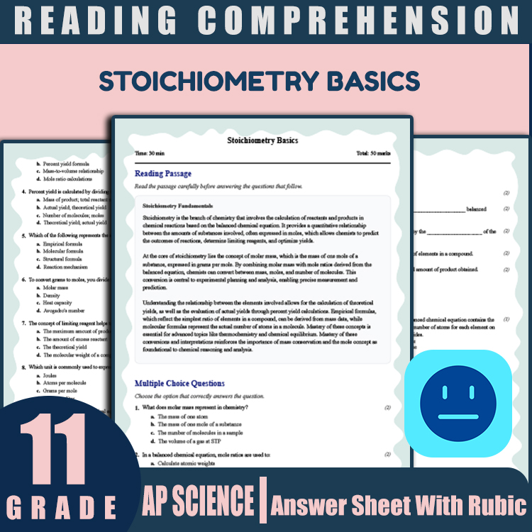 Grade 11 Science reading worksheets worksheet — 11th Grade Science | Stoichiometry Basics Reading Worksheet (PDF + Rubric)…