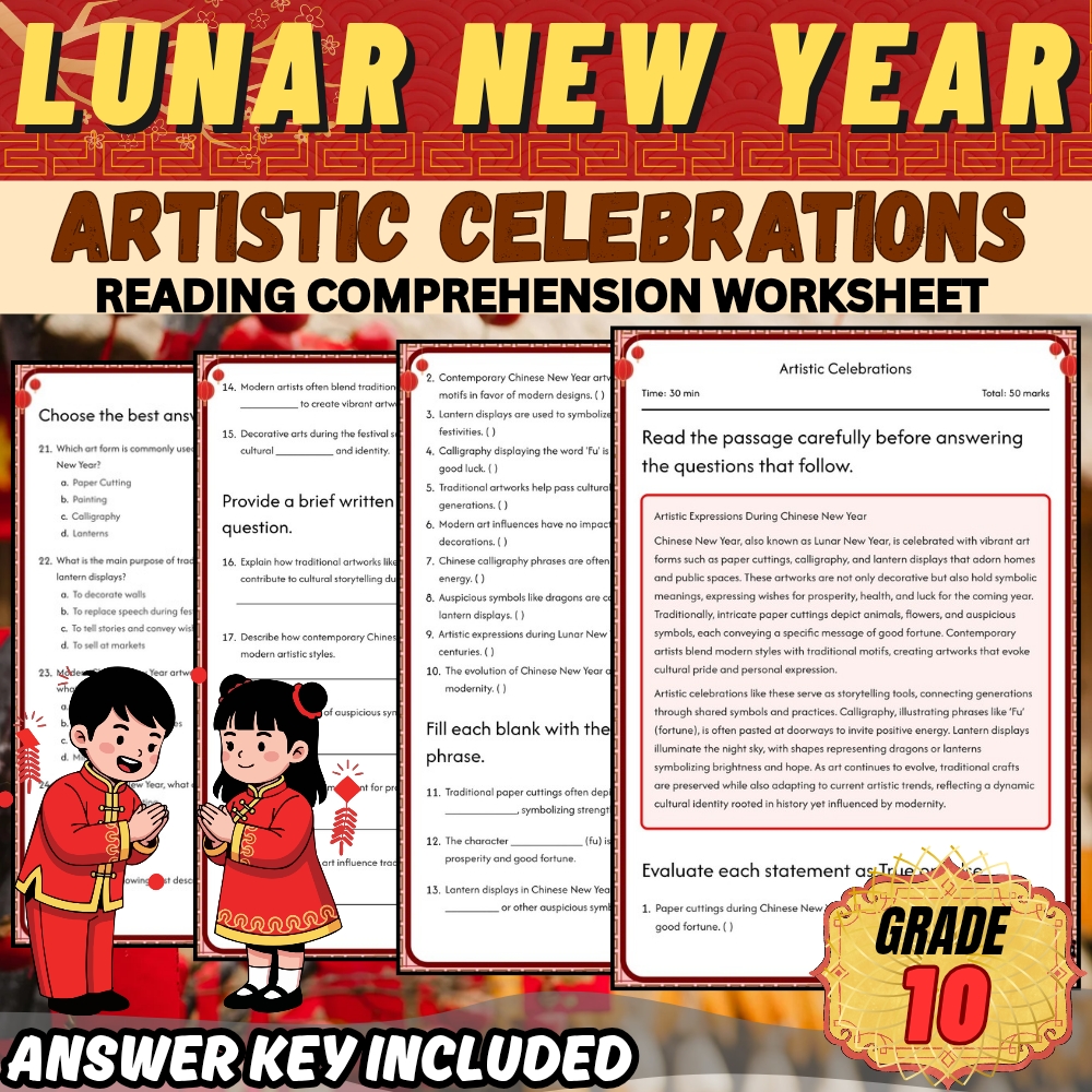 Grade 10 Holiday |Lunar New Year Cultural & Artistic Celebrations Worksheet Pack — included worksheet 5