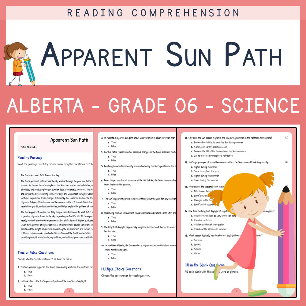 Grade 6 Science worksheet elena worksheet — Grade 6 Science Worksheet | Apparent Sun Path | Alberta Standard Practice — pa…