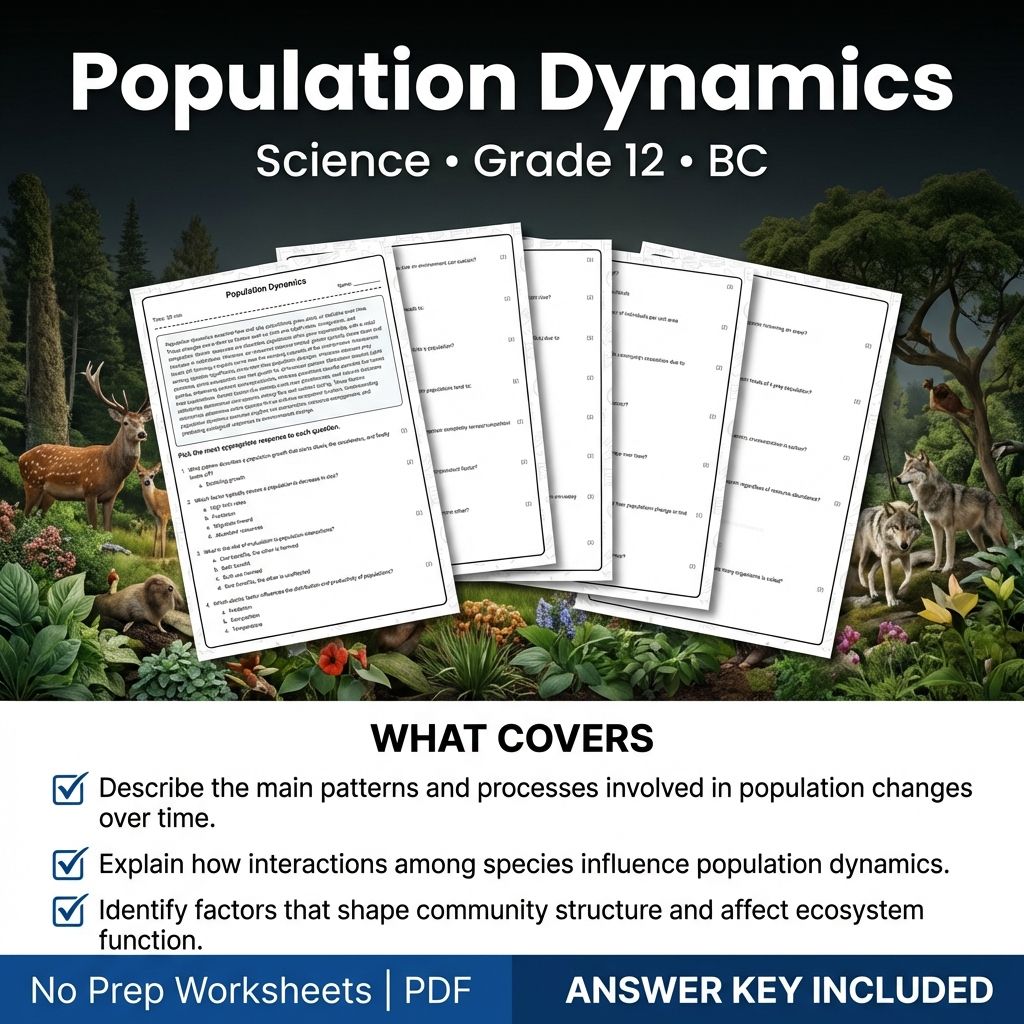 Population Dynamics Worksheet for Grade 12 Science | BC Standards
