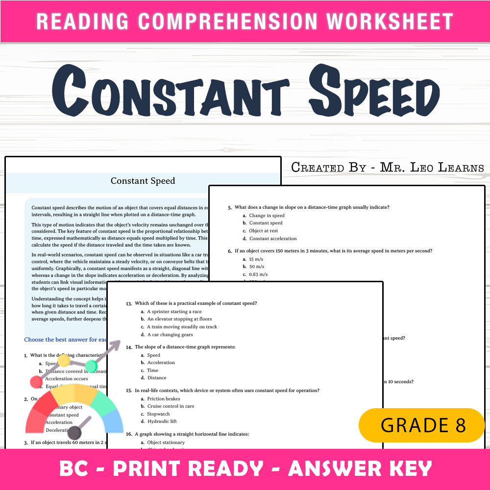 Grade 8 Science worksheet mcq paper worksheet — Grade 8 Science — Constant Speed Worksheet MCQ Paper for Mastery — page 1