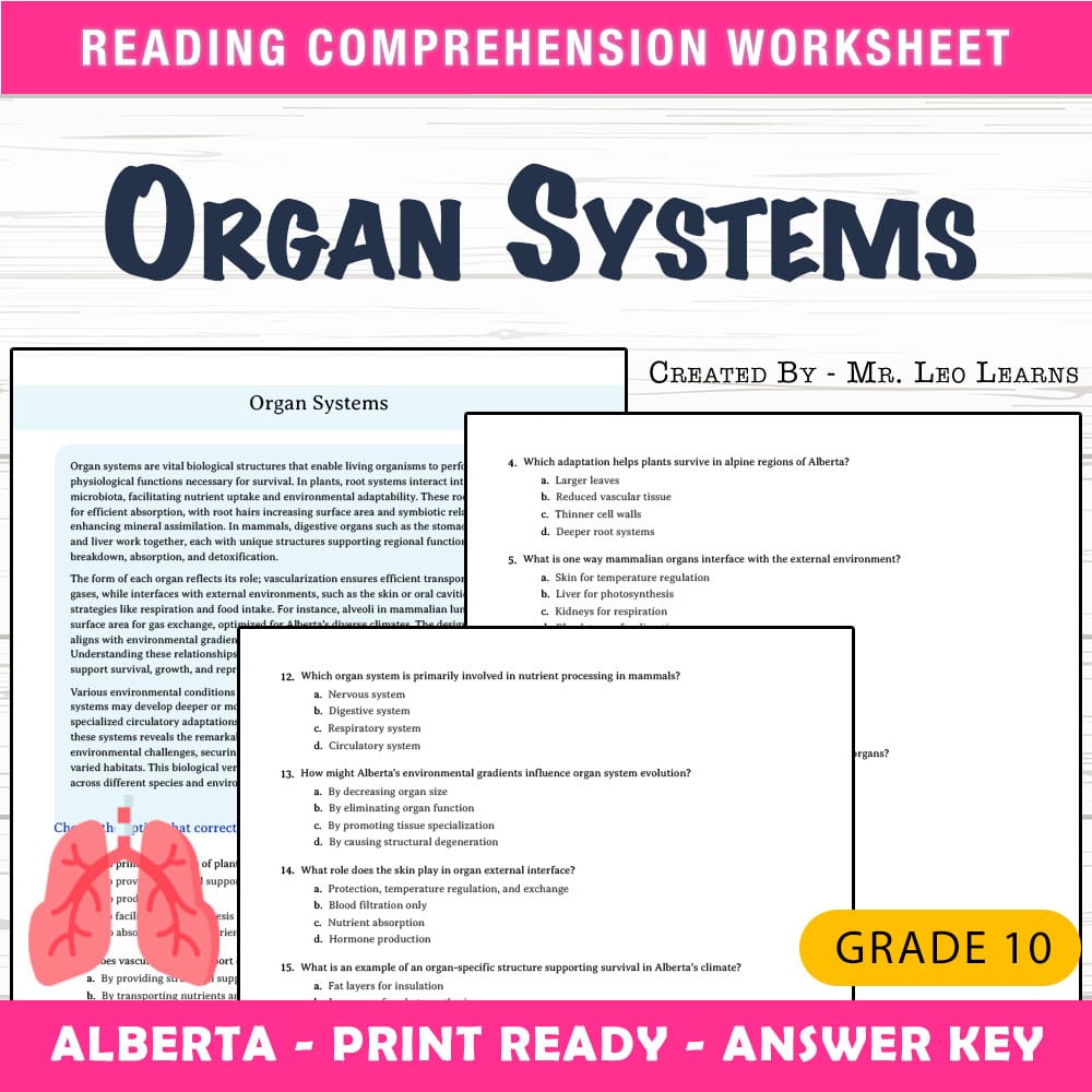 Grade 10 Science worksheet mcq paper worksheet — Grade 10 Science — Organ Systems Worksheet MCQ Paper for Mastery — page 1